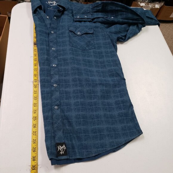 Rock 47 By Wrangler Mens Embroidered Button Up Size XL Blue Skater Tattoo Edgy - Picture 7 of 9